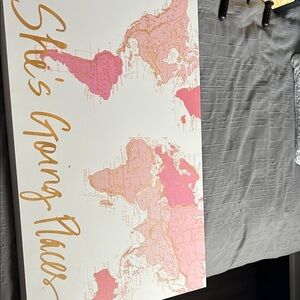 Hobby Lobby Pink and Gold Script World Map Canvas